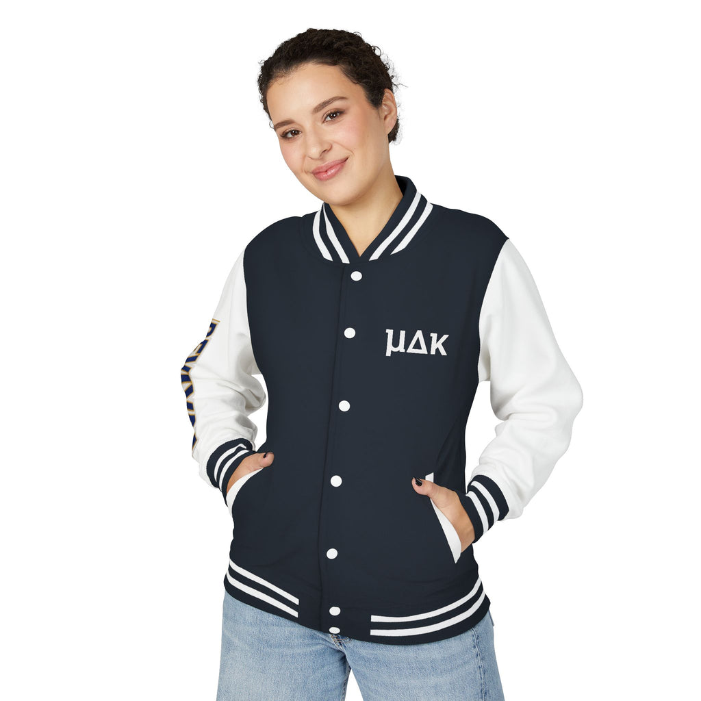 Letterman Jacket – 'REVIVAL' Red & White Varsity Jacket with Greek-Style Chest Logo