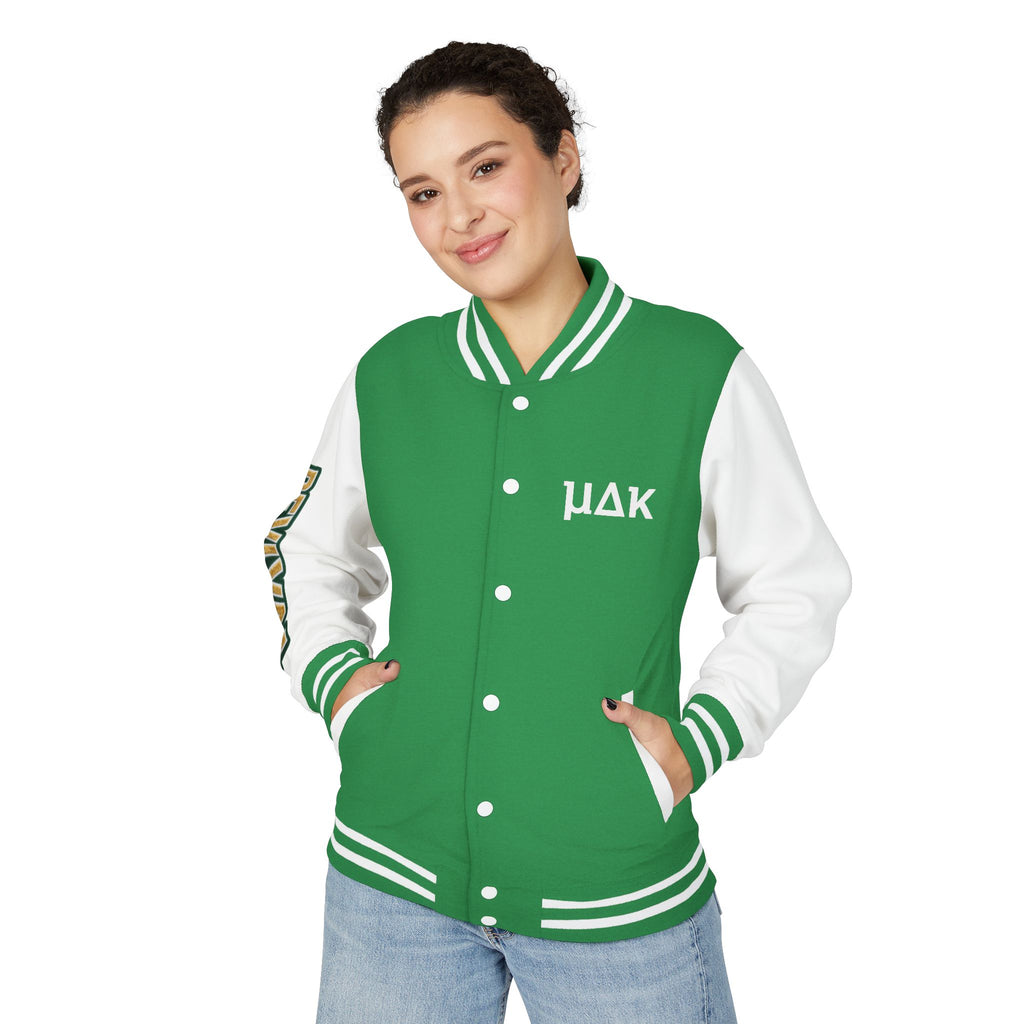 Letterman Jacket – 'REVIVAL' Red & White Varsity Jacket with Greek-Style Chest Logo