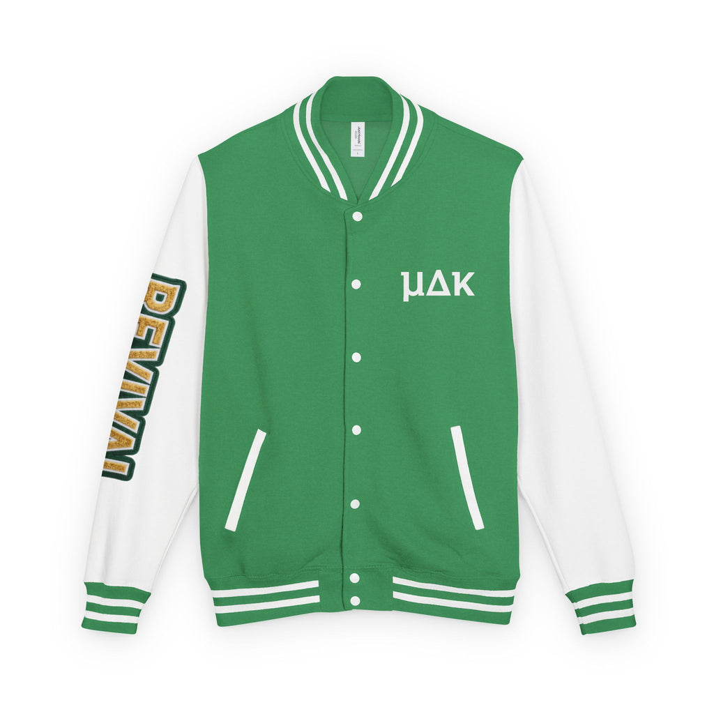 Letterman Jacket – 'REVIVAL' Red & White Varsity Jacket with Greek-Style Chest Logo