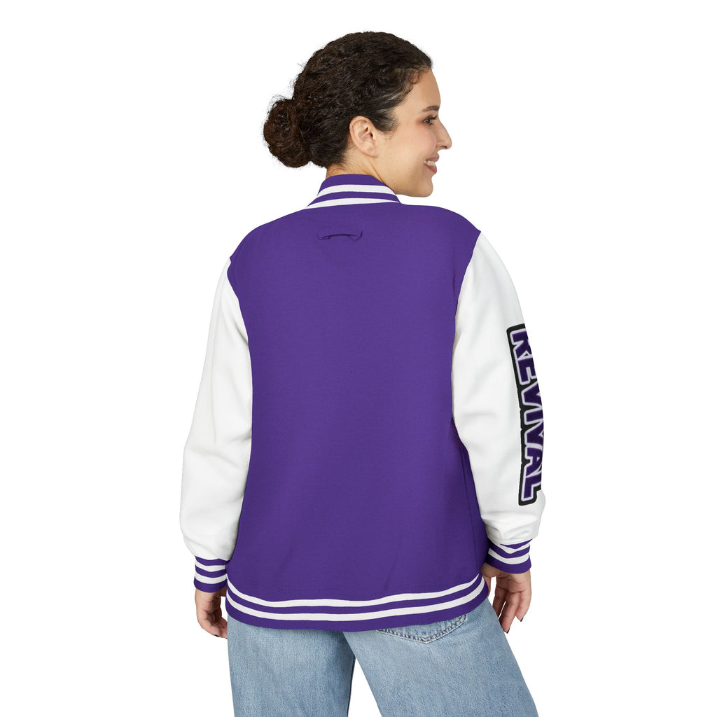 Letterman Jacket – 'REVIVAL' Red & White Varsity Jacket with Greek-Style Chest Logo