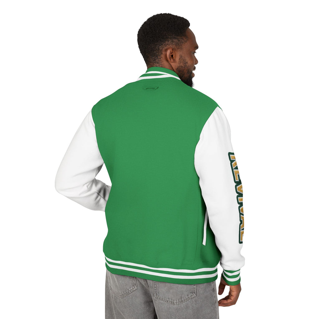 Letterman Jacket – 'REVIVAL' Red & White Varsity Jacket with Greek-Style Chest Logo