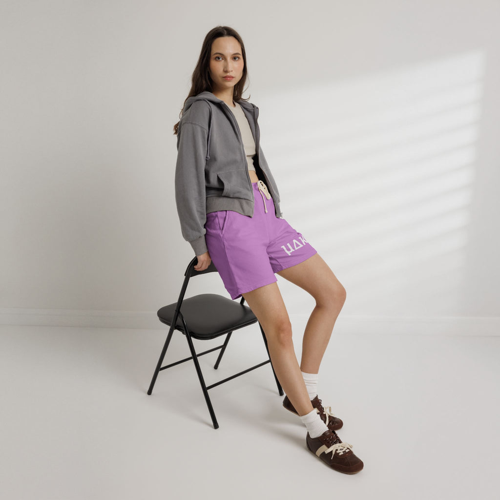 Lightweight Garment-Dyed Fleece Sweat Shorts — Relaxed Peach Lounge Shorts with Minimal White Logo