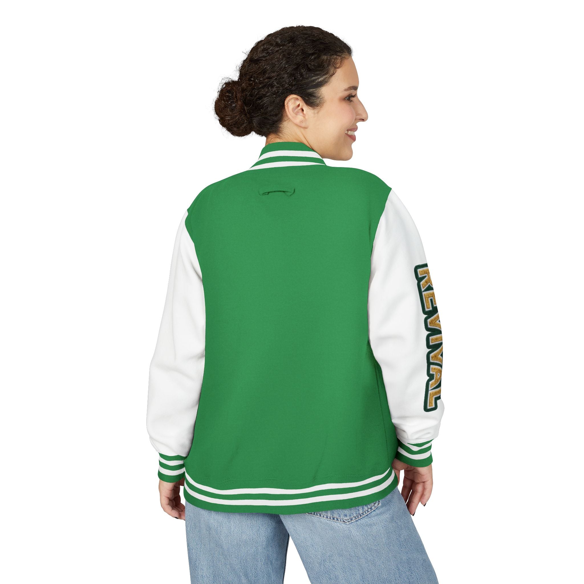 Letterman Jacket – 'REVIVAL' Red & White Varsity Jacket with Greek-Style Chest Logo