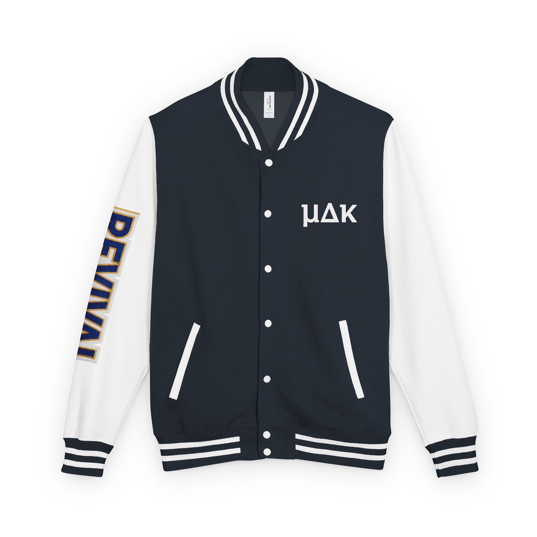 Letterman Jacket – 'REVIVAL' Red & White Varsity Jacket with Greek-Style Chest Logo
