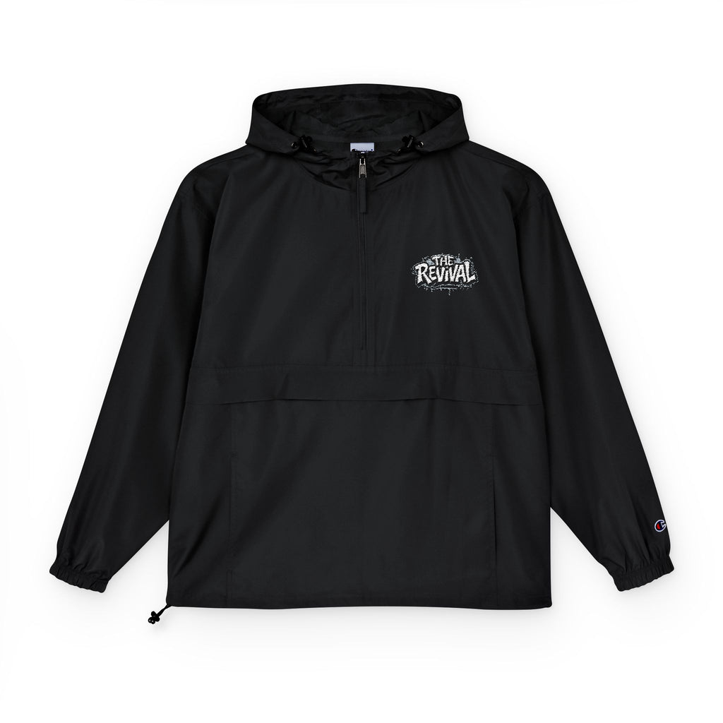 Packable Anorak Jacket — Black 'Champion' Logo Windbreaker