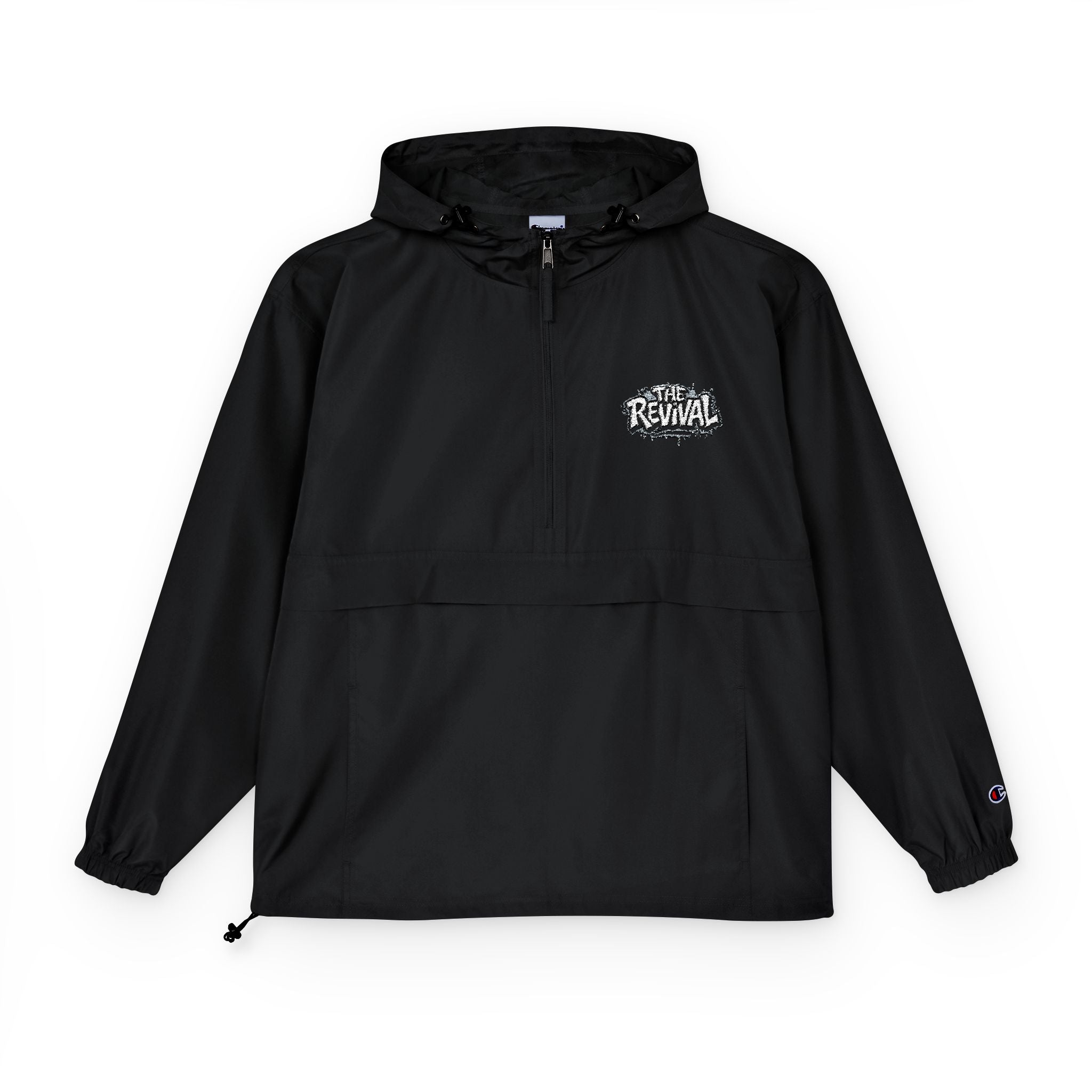 Packable Anorak Jacket — Black 'Champion' Logo Windbreaker