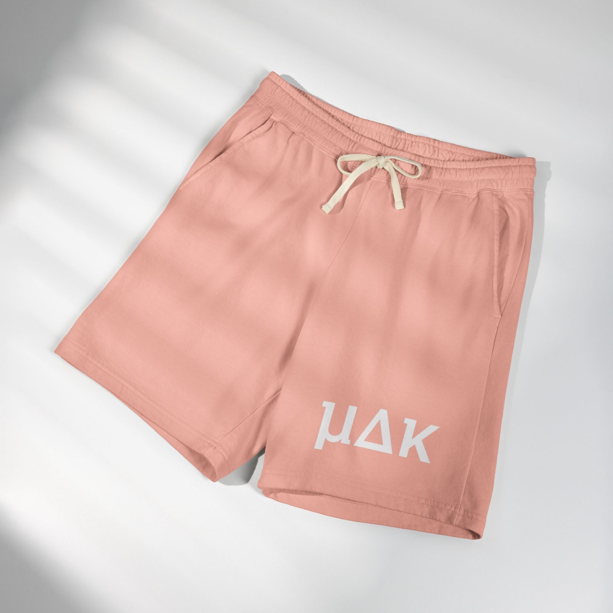 Lightweight Garment-Dyed Fleece Sweat Shorts — Relaxed Peach Lounge Shorts with Minimal White Logo