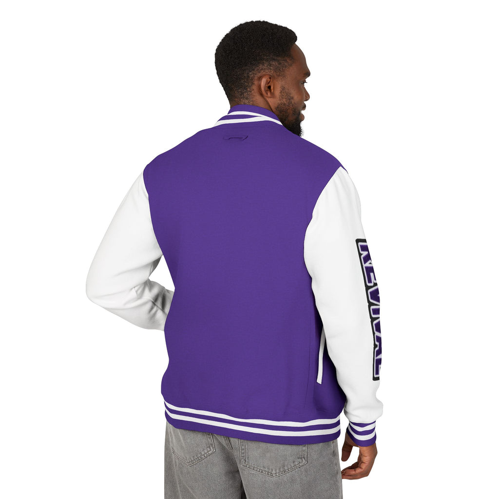 Letterman Jacket – 'REVIVAL' Red & White Varsity Jacket with Greek-Style Chest Logo